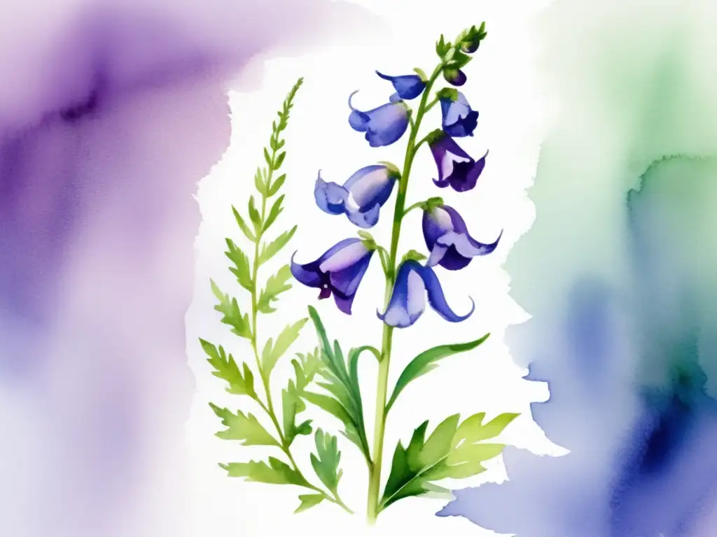 Ilustración acuarela impresionante de Aconitum, planta venenosa y hermosa