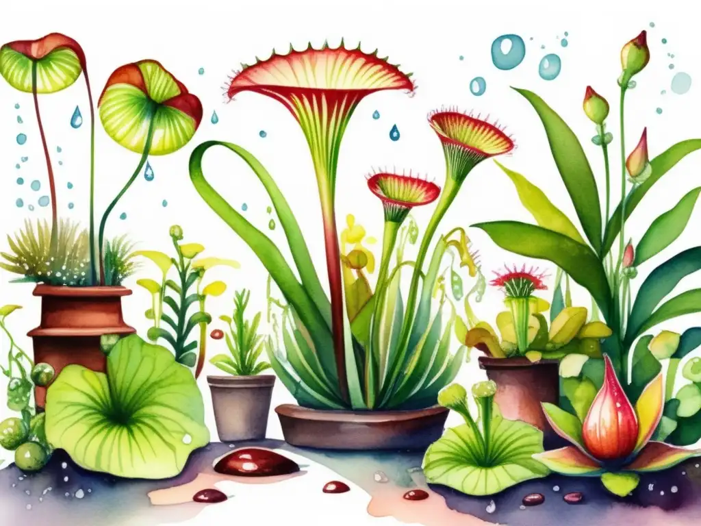Ilustración acuarela de plantas carnívoras con peligrosidad para humanos