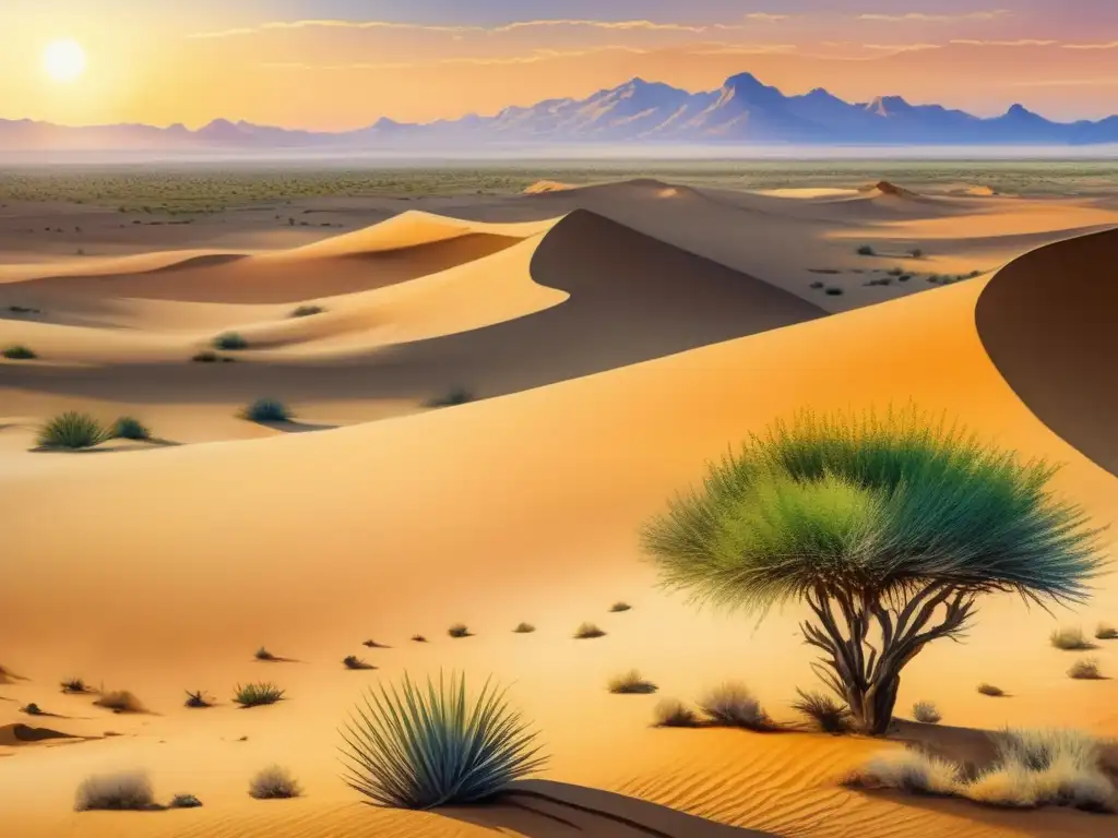 Pintura detallada de las plantas resistentes al desierto Sahara