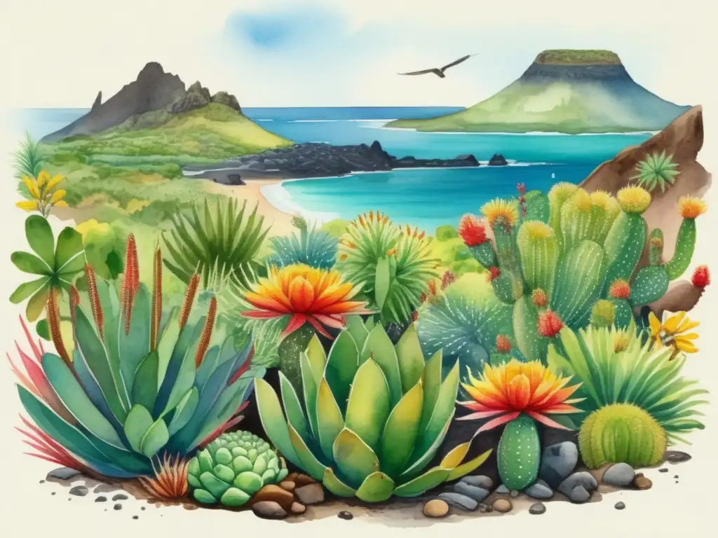 Pintura acuarela de plantas endémicas Islas Galápagos