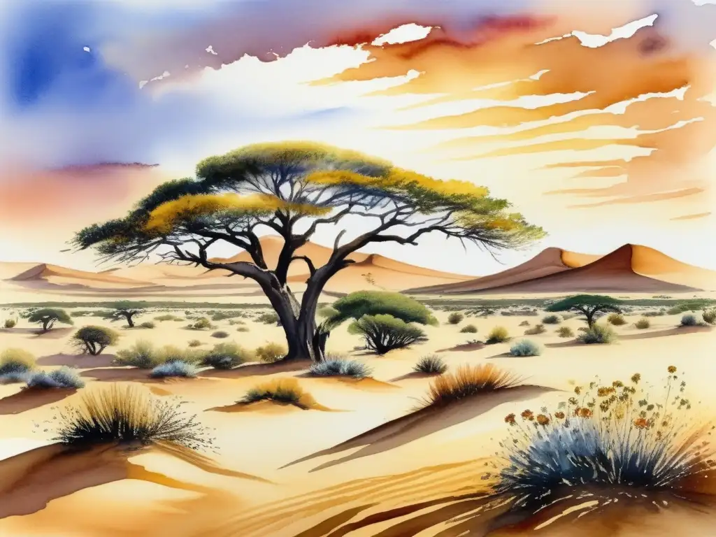 Paisaje detallado del desierto de Kalahari: Flora única y hermosa