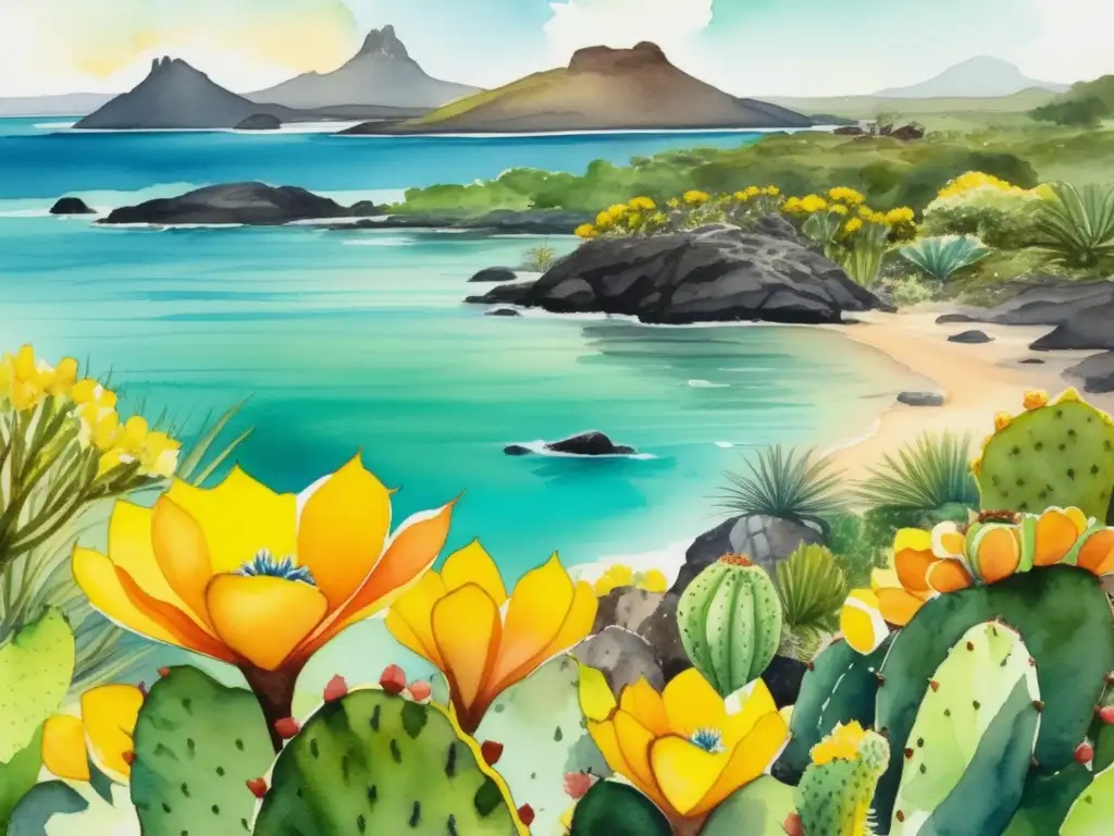 Pintura acuarela: Plantas endémicas Islas Galápagos