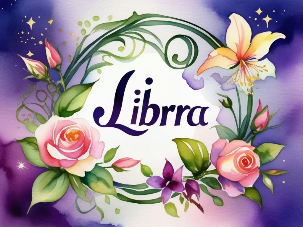 Influencia plantas en astrología: ilustración acuarela zodiaco Libra, Escorpio y Sagitario con flores y viñas verdes