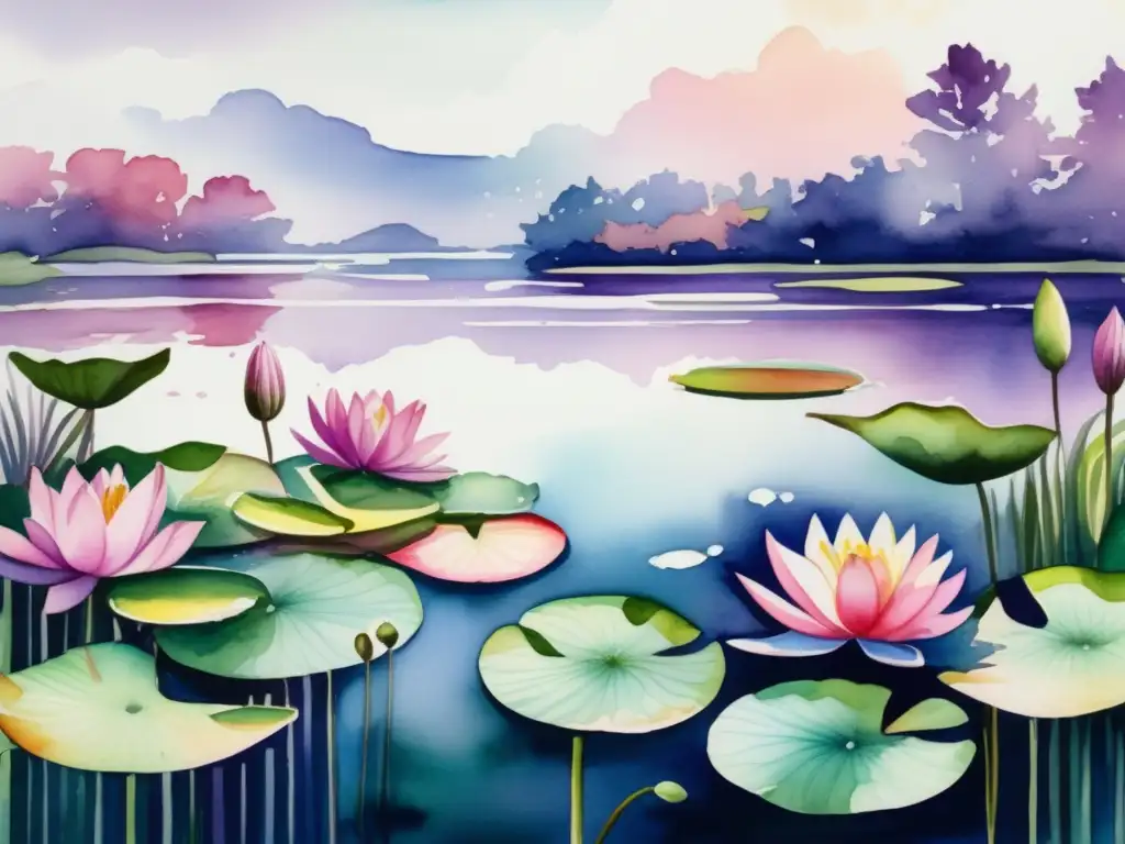 Paisaje acuático con plantas acuáticas vibrantes Escena de un lago sereno con plantas acuáticas, destacando peligro y toxicidad