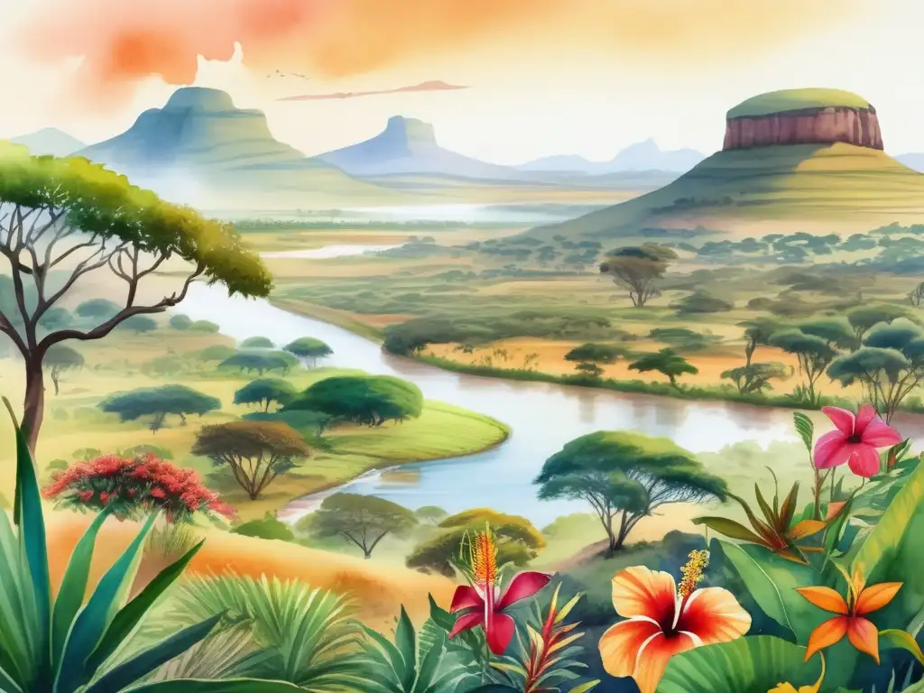 Paisaje africano con plantas medicinales: cultura y conexión ancestral