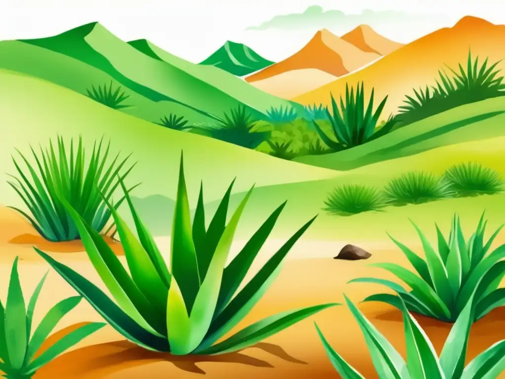 Ilustración impresionante del paisaje africano con Aloe Vera africano: Beneficios del Aloe Vera Africano