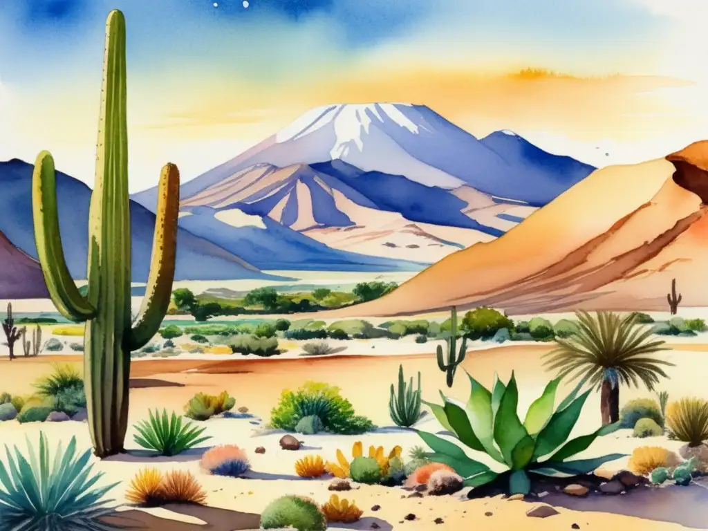 Pintura acuarela de la flora adaptada al desierto de Atacama