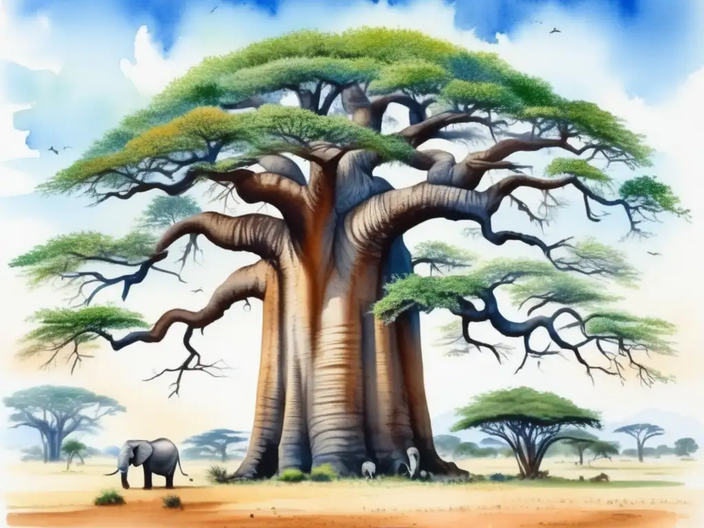 Un majestuoso baobab africano y su ecosistema, con beneficios medicinales