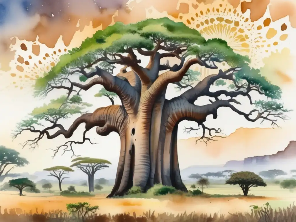 Baobab africano en flor, paisaje vibrante - Beneficios medicinales del Baobab africano