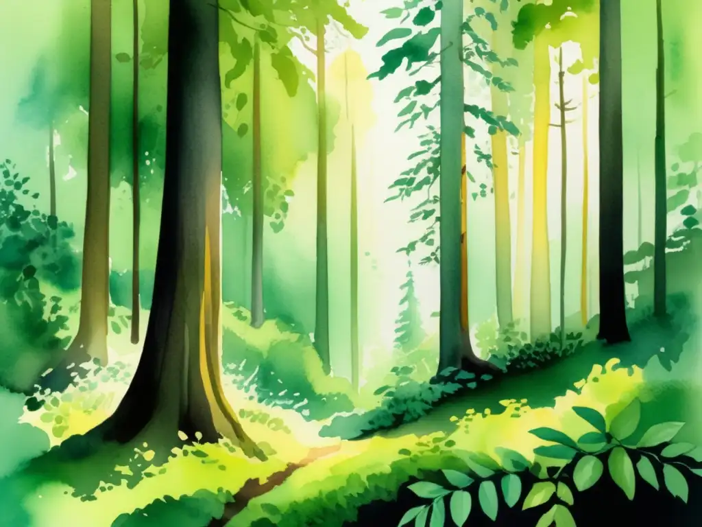 Ilustración acuarela de bosque europeo con plantas tóxicas: guía de viaje (110 caracteres)