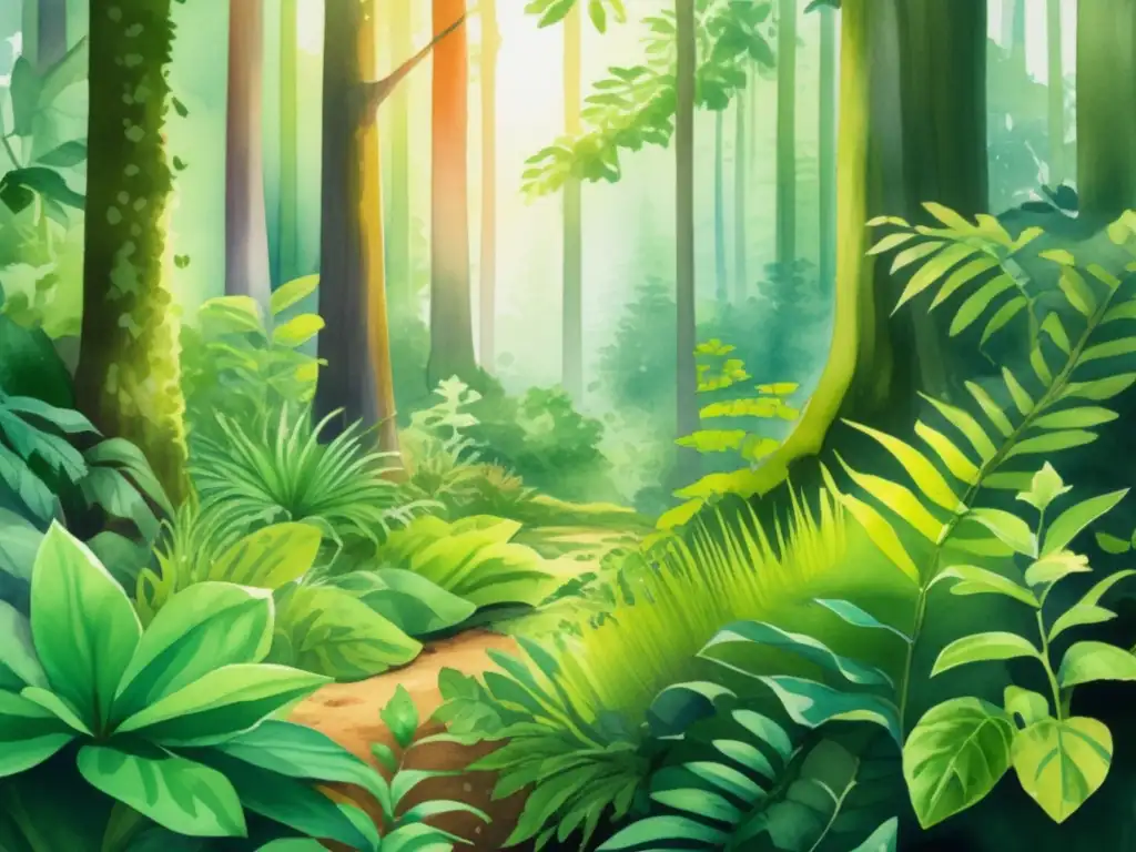 Bosque verde con plantas tóxicas y conejo cauteloso Ilustración de bosque verde exuberante con plantas tóxicas y un conejo curioso, educativo sobre plantas tóxicas y animales