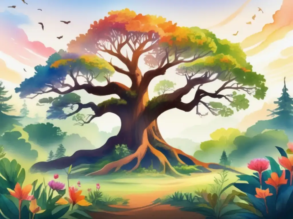 Bosque encantador con árbol ancestral y plantas indígenas Ceremonias indígenas: uso de plantas sagradas