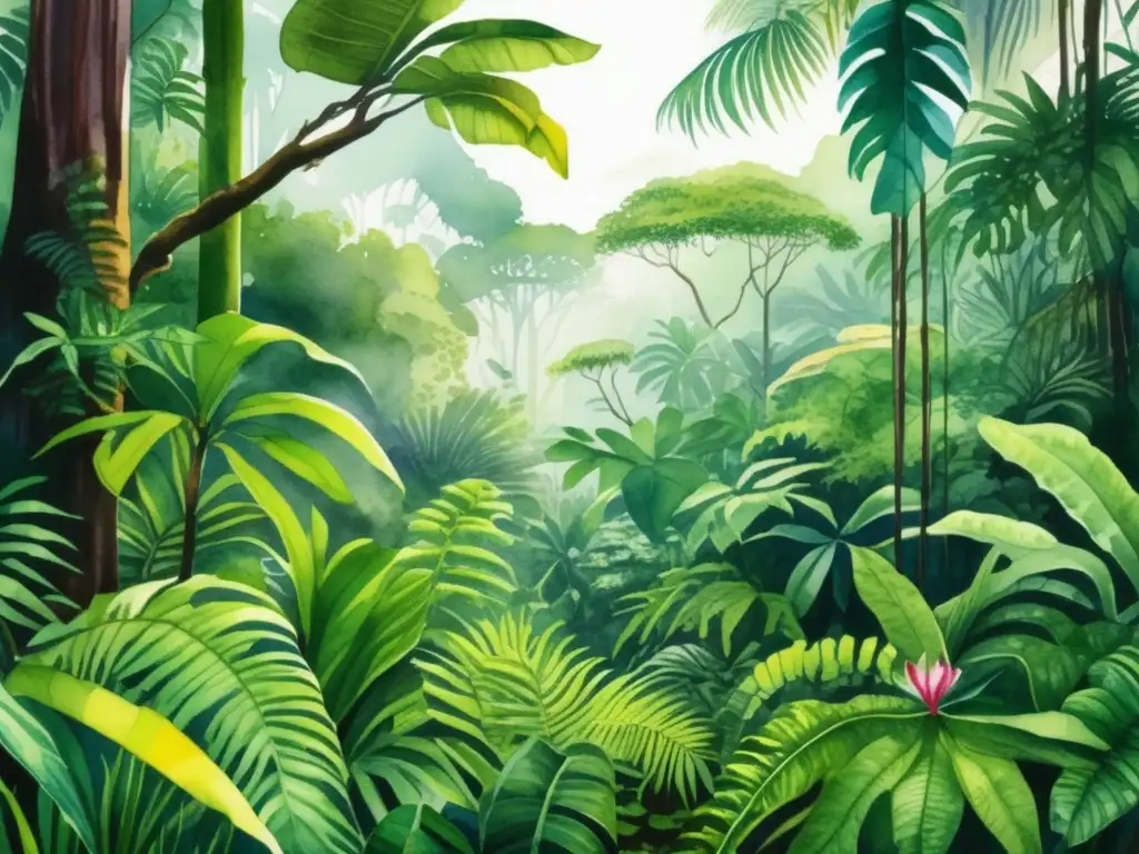 Un exuberante bosque tropical con árboles altos y una densa vegetación