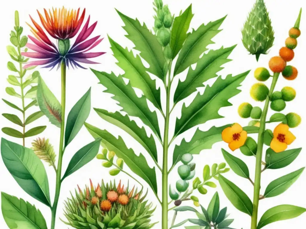 Ilustración detallada de plantas tóxicas Ilustración acuarela ultradetallada de plantas tóxicas, con características físicas y guía completa de identificación