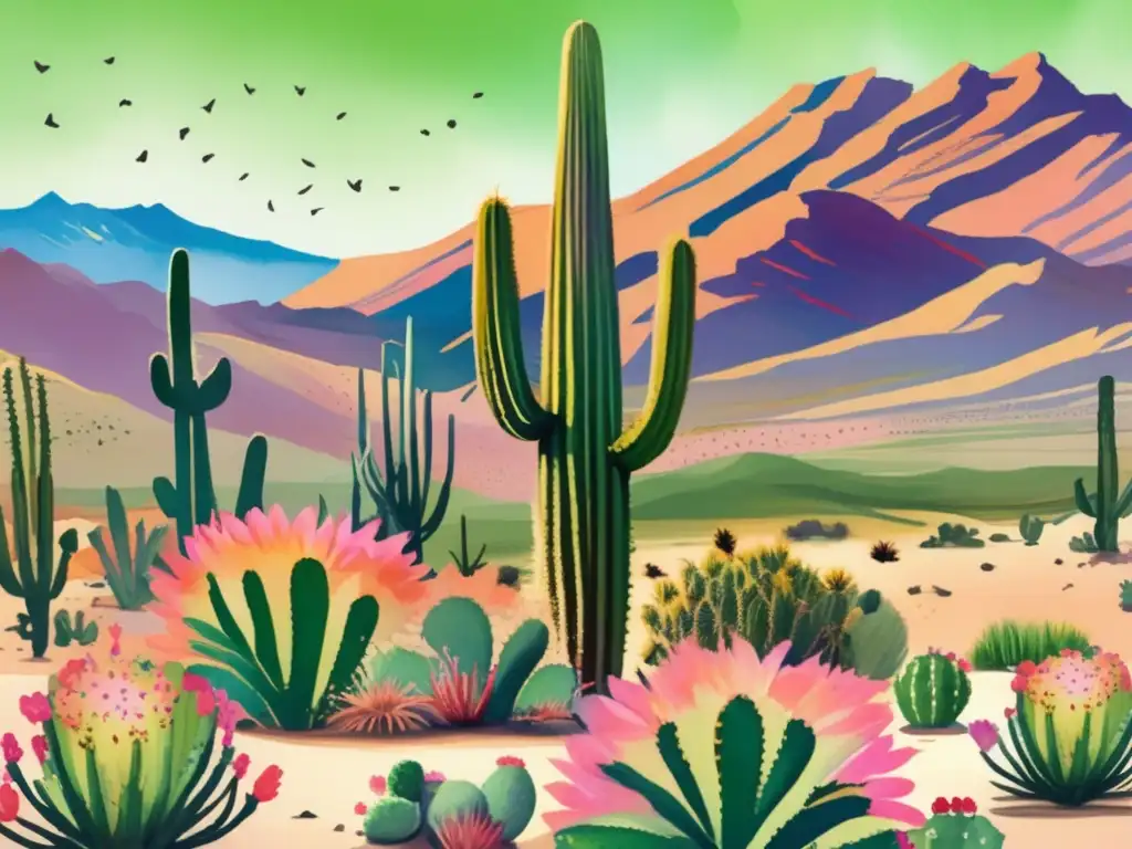 Paisaje árido con cactus resistente a la sequía