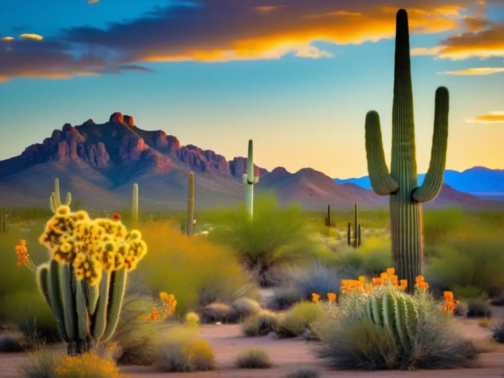 Impresionante cactus Saguaro floreciendo en el desierto Sonorense