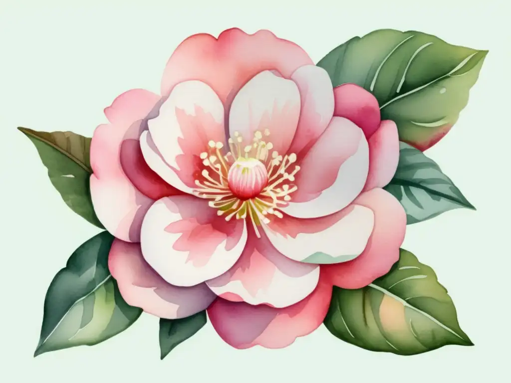 Flor Camellia Japonica: Historia y elegancia en una ilustración acuarela encantadora