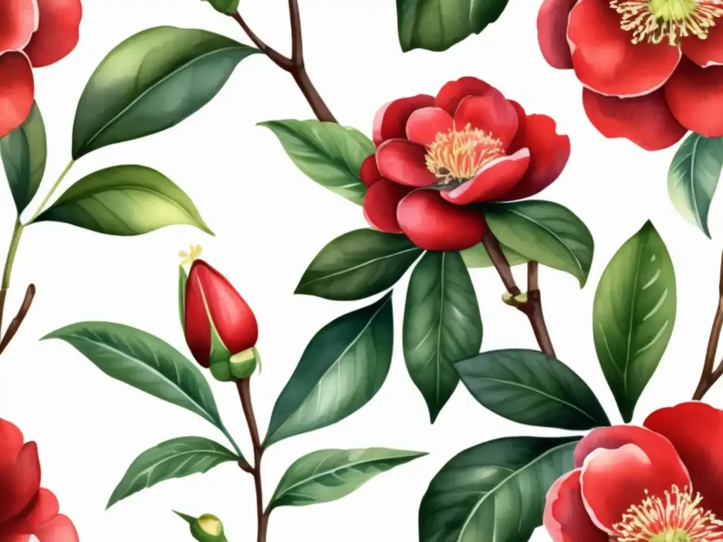 Flor Camellia Japonica: Elegancia y historia en ilustración acuarela