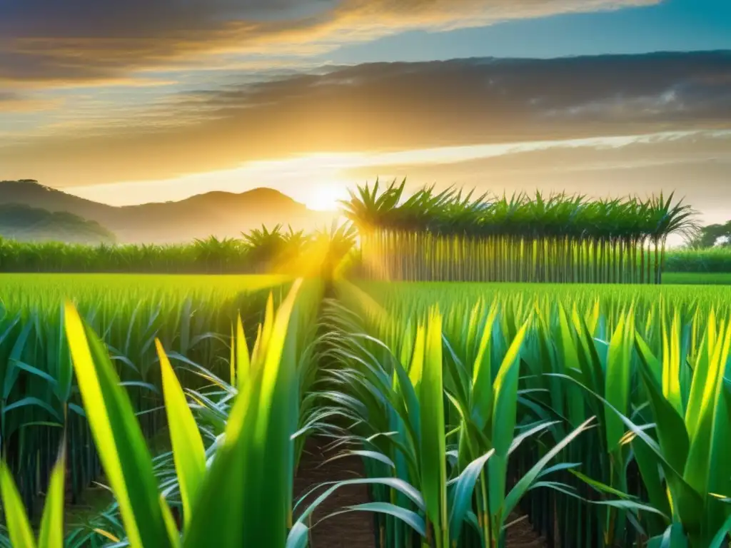 Campo verde de caña de azúcar, refinería biocombustibles - Importancia de las plantas en biocombustibles