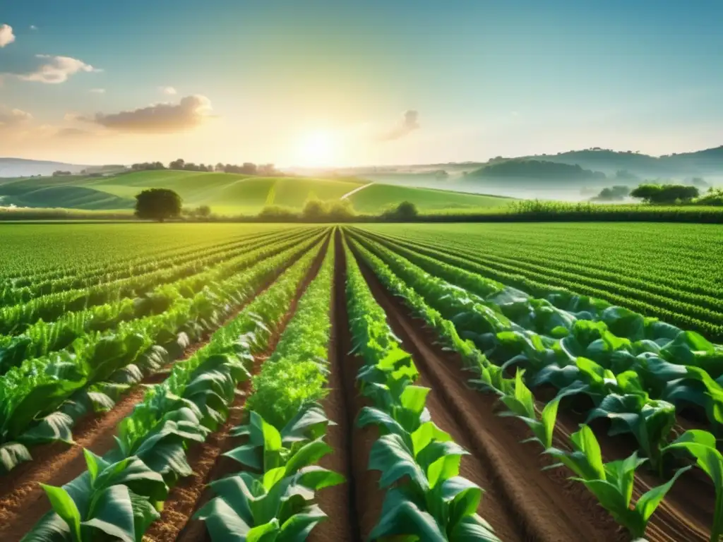 Campo agrícola verde exuberante con plantas vibrantes y un agricultor, importancia de la respiración en plantas