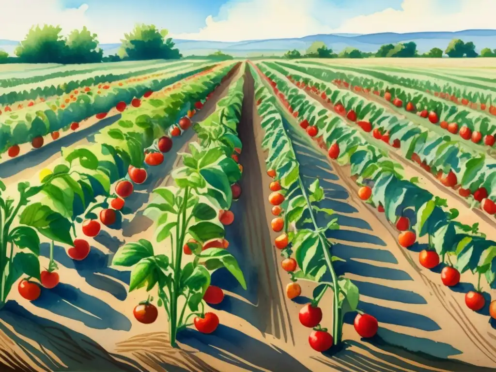 Campo de tomates abundante y vibrante, beneficios del consumo de tomate