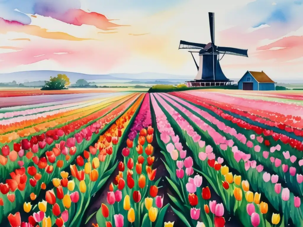 Pintura acuarela de tulipanes: impacto cultural en Países Bajos