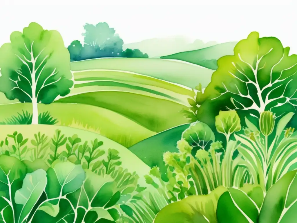 Ilustración acuarela: simbiosis en plantas, nutrientes y crecimiento sostenible