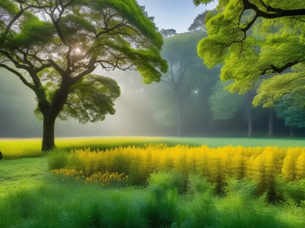 Importancia de las plantas en la industria del cuero: paisaje verde con árboles, plantas y río