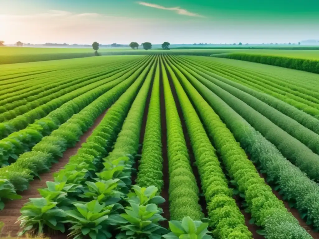 Campo verde con plantas genéticamente modificadas para mitigar cambio climático