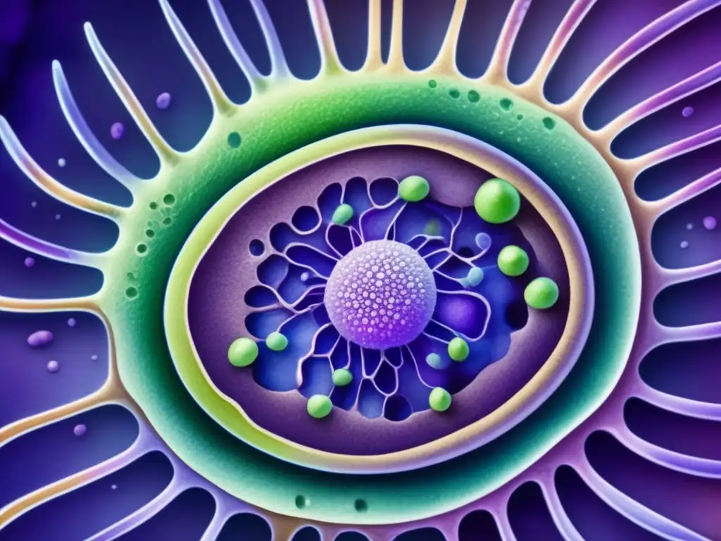 Beneficios microscopía electrónica en plantas: Detalle de una célula vegetal con núcleo, cloroplastos, ADN y pared celular