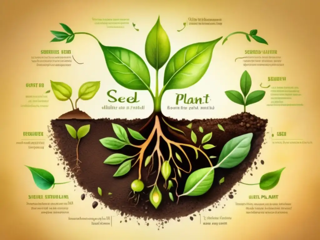 Ciclo vida completo plantas: semilla, crecimiento, flores, frutos