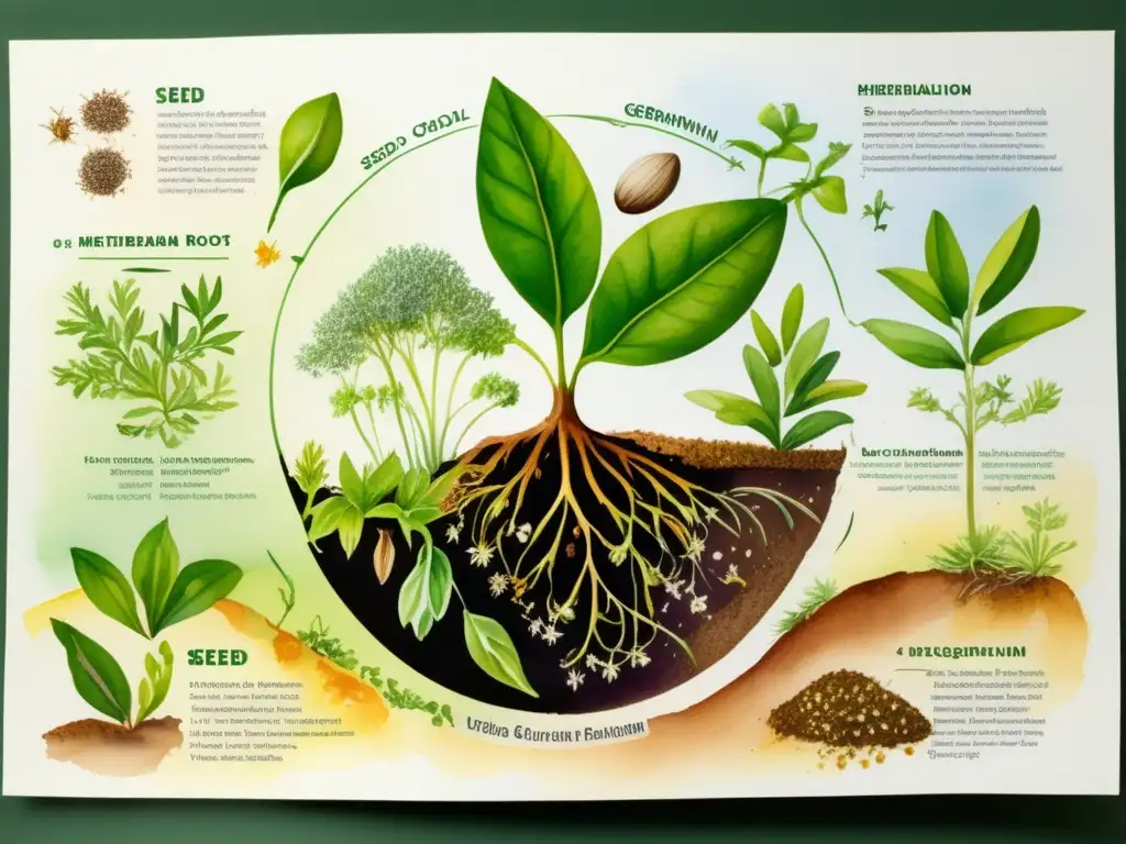 Ciclo de vida de planta Mediterráneo en acuarela-