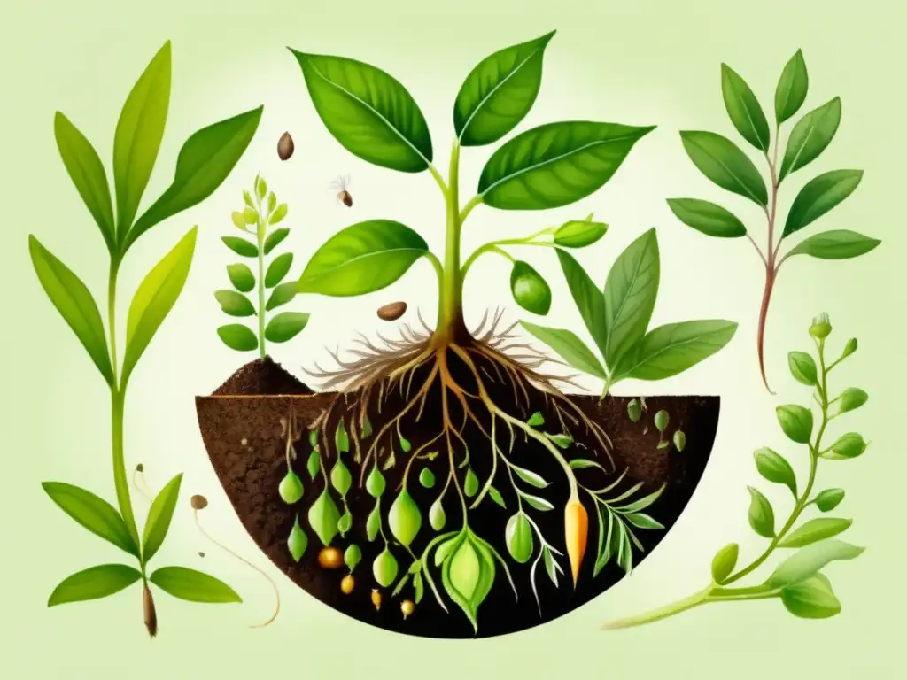 Ciclo de vida de una planta en acuarela Ciclo vida plantas: ilustración acuarela exquisita muestra etapas con detalle vibrante: germinación, brote tierno, crecimiento, madurez