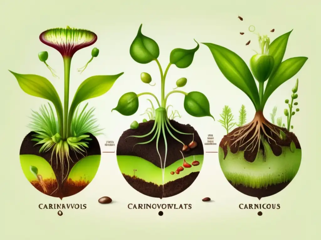 Ciclo de vida planta carnívora Ciclos vida y reproducción planta carnívora: ilustración acuarela ultradetallada de alta resolución