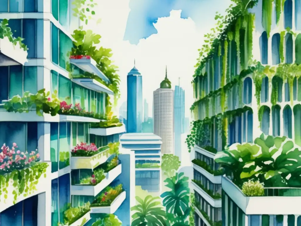 Ciudad moderna con jardines verticales: beneficios y uso de plantas en construcción