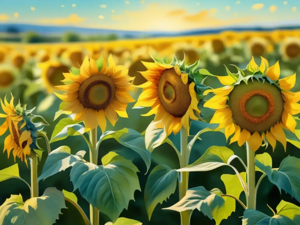 Pintura vibrante de girasoles, inspirada en Van Gogh