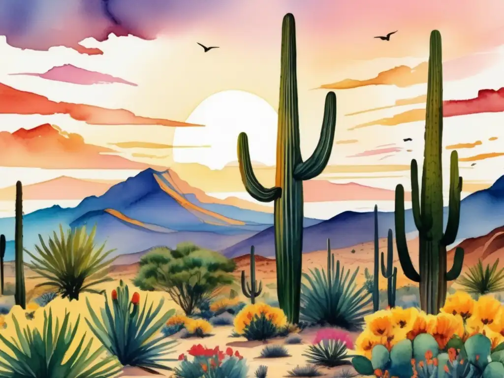 Paisaje desierto al atardecer con plantas exóticas - Plantas exóticas desiertos mundo