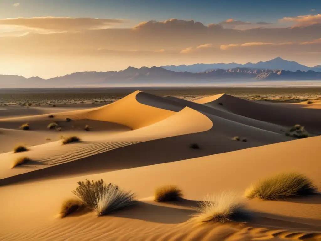 Paisaje desértico con plantas adaptadas al agua en primer plano y montañas nevadas al fondo