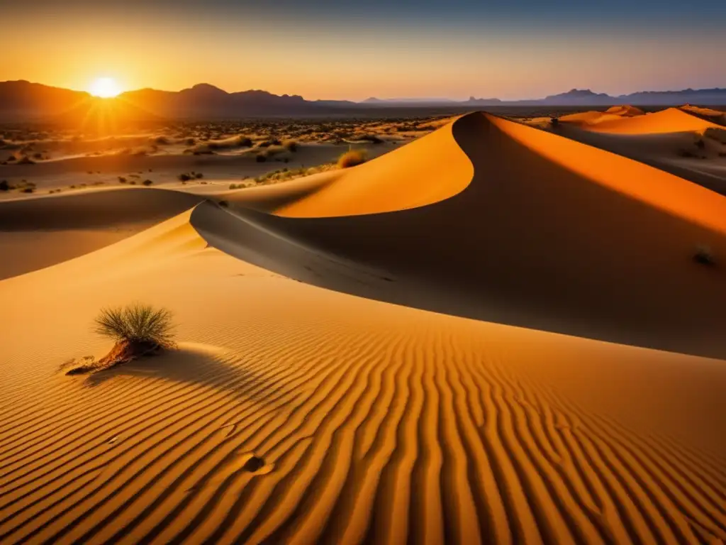 Paisaje desértico al atardecer: adaptación de las plantas al desierto