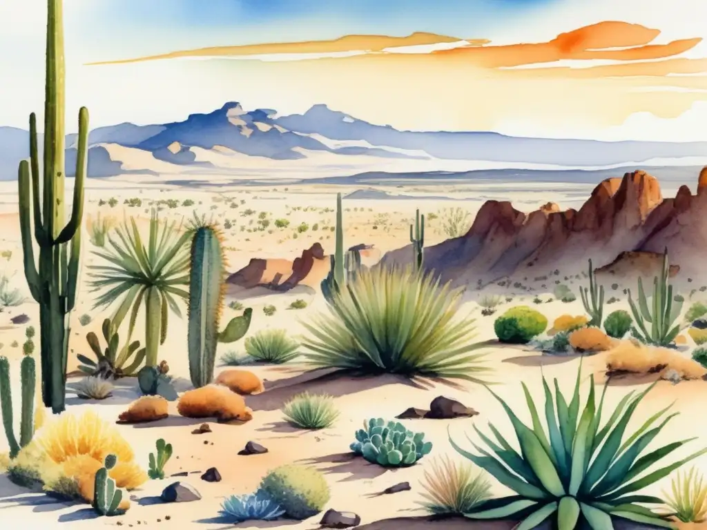 Paisaje desierto con plantas adaptadas a la radiación solar intensa