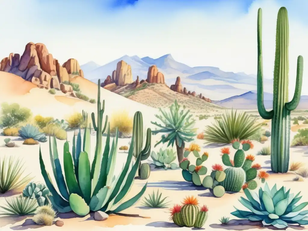 Paisaje desierto vibrante con cactus y suculentas - Usos medicinales de cactus y suculentas