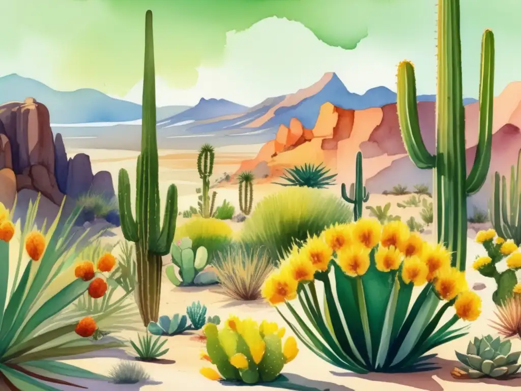 Ilustración acuarela: Plantas del desierto, adaptación y belleza