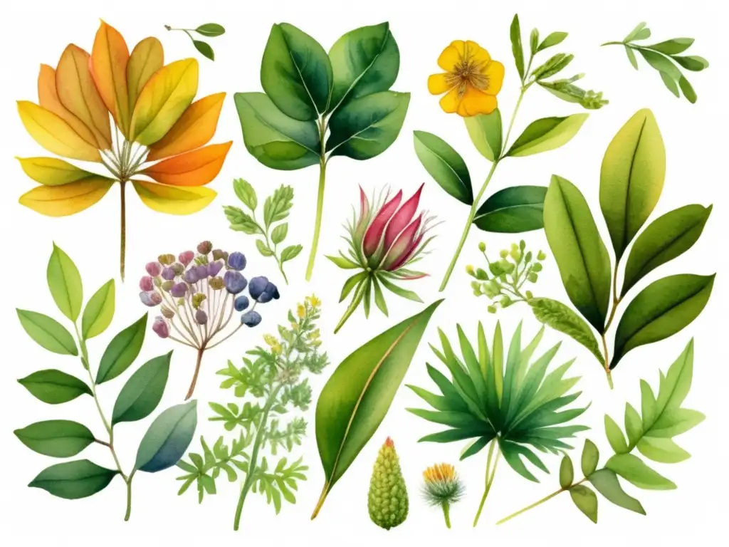 Ilustración acuarela de plantas con morfología única