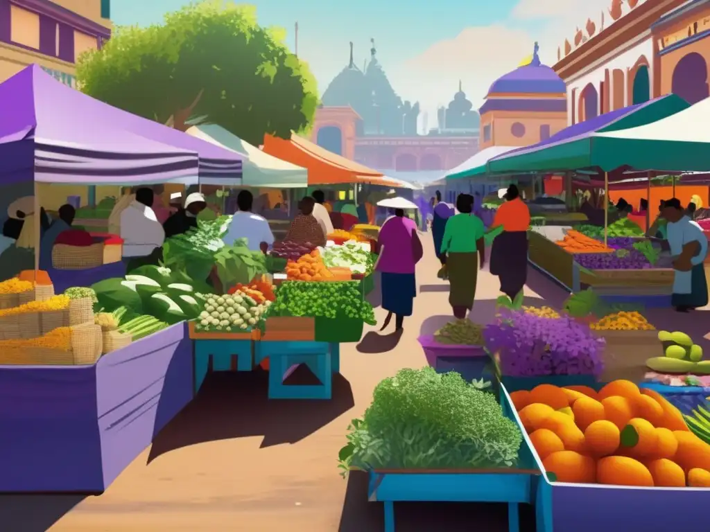 Escena vibrante de mercado con plantas nativas