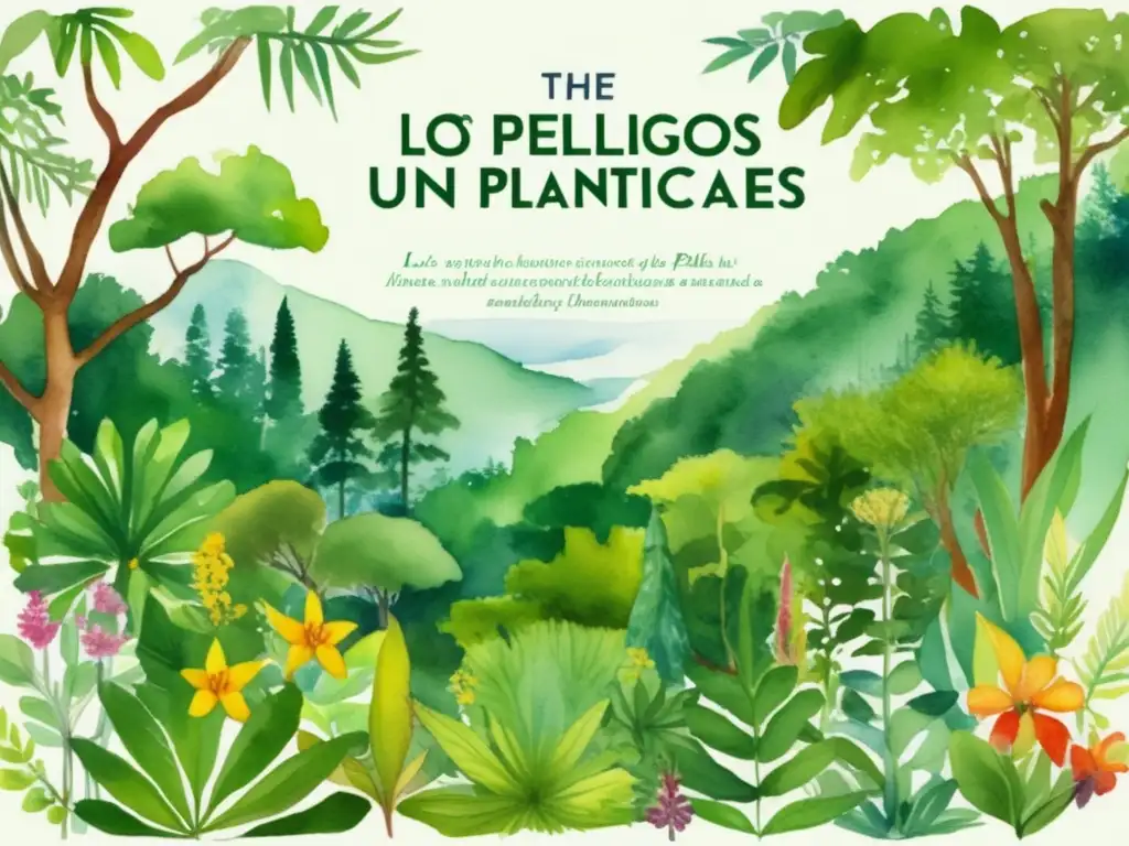 Ilustración detallada de un bosque verde con plantas medicinales - Peligros uso incorrecto plantas medicinales