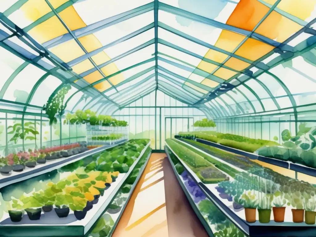 Innovadora imagen de un invernadero futurista con plantas genéticamente modificadas