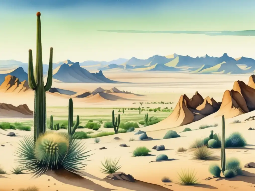 Plantas únicas desierto Gobi - Ilustración acuarela detallada de la vegetación en el desierto Gobi