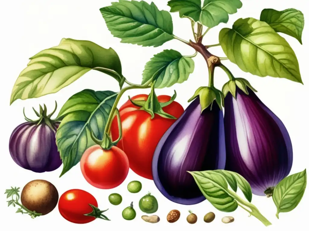 Ilustración acuarela detallada de plantas Solanáceas Ilustración acuarela de plantas Solanáceas: características, usos y toxicidad