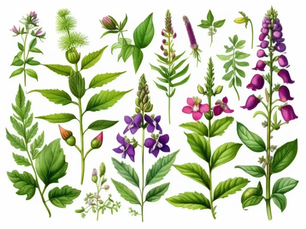 Ilustración acuarela de plantas venenosas con efectos tóxicos en el organismo