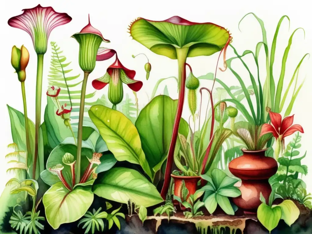 Lush rainforest scene with carnivorous plants: Adaptaciones de plantas carnívoras